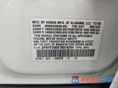 Zdjęcie 12 z 12 samochodu: 2007 HONDA PILOT EXL VIN:5FNYF286X7B014294 - miniatura
