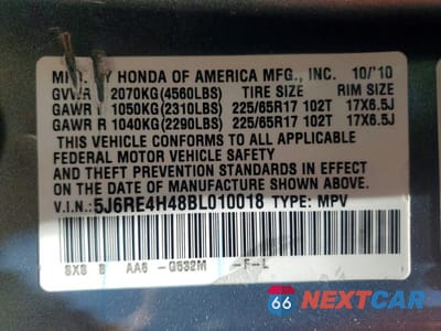 Zdjęcie 13 z 13 samochodu: 2011 HONDA CR-V SE VIN:5J6RE4H48BL010018 - miniatura