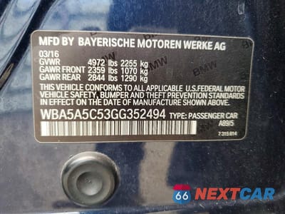 Zdjęcie 12 z 12 samochodu: 2016 BMW 528 I VIN:WBA5A5C53GG352494 - miniatura