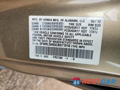 Zdjęcie 14 z 14 samochodu: 2012 HONDA ODYSSEY EXL VIN:5FNRL5H65CB071916 - miniatura