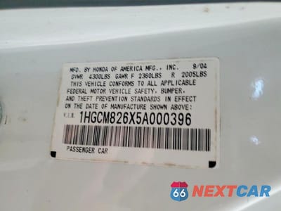 Zdjęcie 12 z 12 samochodu: 2005 HONDA ACCORD EX VIN:1HGCM826X5A000396 - miniatura