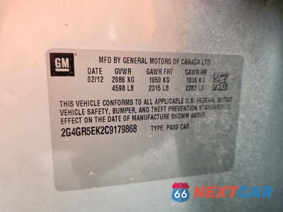 Zdjęcie 12 z 12 samochodu: 2012 BUICK REGAL VIN:2G4GR5EK2C9179868 - miniatura
