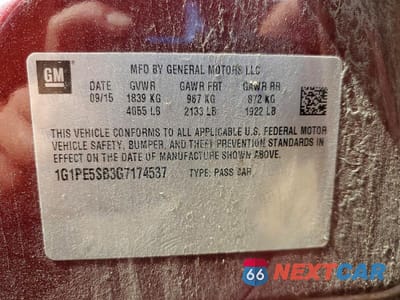 Zdjęcie 12 z 12 samochodu: 2016 CHEVROLET CRUZE LIMITED LT VIN:1G1PE5SB3G7174537 - miniatura