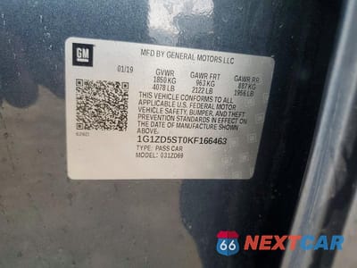 Zdjęcie 12 z 12 samochodu: 2019 CHEVROLET MALIBU LT VIN:1G1ZD5ST0KF166463 - miniatura