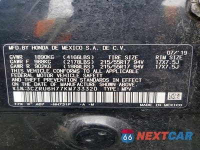 Zdjęcie 13 z 13 samochodu: 2019 HONDA HR-V EXL VIN:3CZRU6H77KM733320 - miniatura
