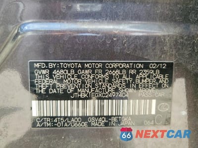 Zdjęcie 12 z 12 samochodu: 2012 LEXUS ES 350 VIN:JTHBK1EGXC2497404 - miniatura