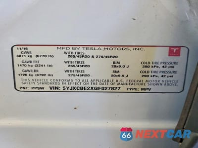 Zdjęcie 13 z 13 samochodu: 2016 TESLA MODEL X VIN:5YJXCBE2XGF027827 - miniatura