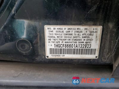 Zdjęcie 12 z 12 samochodu: 2001 HONDA ACCORD VALUE VIN:1HGCF86601A132923 - miniatura