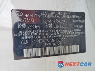 Zdjęcie 13 z 13 samochodu: 2021 HYUNDAI SONATA SEL PLUS VIN:5NPEJ4J27MH106223 - miniatura
