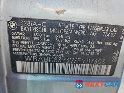 Zdjęcie 12 z 12 samochodu: 1998 BMW 328 IC AUTOMATIC VIN:WBABK8323WEY87603 - miniatura
