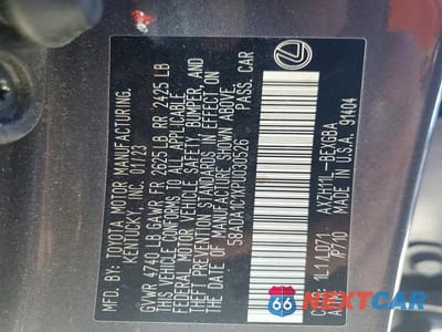 Zdjęcie 12 z 12 samochodu: 2023 LEXUS ES 300H BASE VIN:58ADA1C1XPU030526 - miniatura
