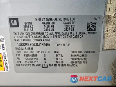 Zdjęcie 13 z 13 samochodu: 2013 GMC ACADIA SLE VIN:1GKKRNEDXDJ130492 - miniatura
