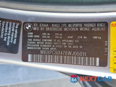 Zdjęcie 13 z 13 samochodu: 2008 BMW X3 3.0SI VIN:WBXPC93478WJ05011 - miniatura