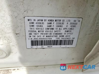 Zdjęcie 12 z 12 samochodu: 2006 ACURA TSX VIN:JH4CL96806C037609 - miniatura