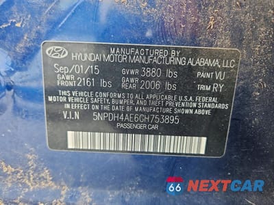 Zdjęcie 13 z 13 samochodu: 2016 HYUNDAI ELANTRA VALUE EDITION VIN:5NPDH4AE6GH753895 - miniatura