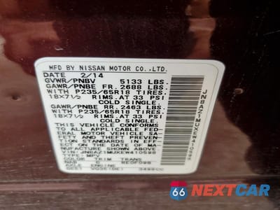 Zdjęcie 12 z 12 samochodu: 2014 NISSAN MURANO S VIN:JN8AZ1MUXEW410598 - miniatura