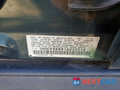 Zdjęcie 13 z 13 samochodu: 2001 HONDA ACCORD VALUE VIN:1HGCF86681A032214 - miniatura