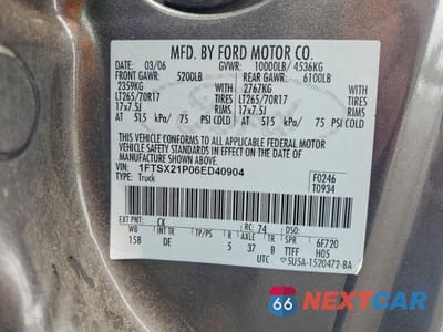 Zdjęcie 12 z 12 samochodu: 2006 FORD F250 SUPER DUTY VIN:1FTSX21P06ED40904 - miniatura