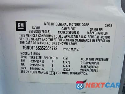 Zdjęcie 13 z 13 samochodu: 2005 CHEVROLET TRAILBLAZER LS/LT VIN:1GNDT13S352354772 - miniatura