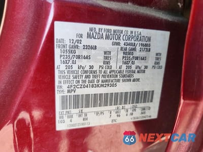 Zdjęcie 12 z 12 samochodu: 2003 MAZDA TRIBUTE LX VIN:4F2CZ04183KM29305 - miniatura