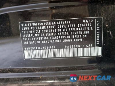 Zdjęcie 12 z 12 samochodu: 2012 VOLKSWAGEN GOLF VIN:WVWDB7AJXCW324098 - miniatura