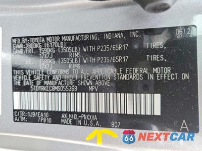 Zdjęcie 14 z 14 samochodu: 2021 TOYOTA SIENNA XLE VIN:5TDYRKEC8MS055368 - miniatura
