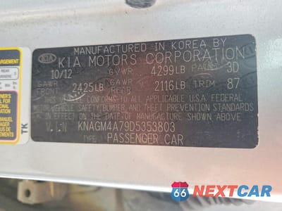 Zdjęcie 12 z 12 samochodu: 2013 KIA OPTIMA LX VIN:KNAGM4A79D5353803 - miniatura
