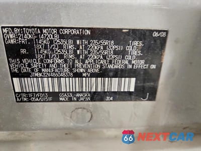 Zdjęcie 14 z 14 samochodu: 2008 TOYOTA RAV4 SPORT VIN:JTMBK32V486048378 - miniatura