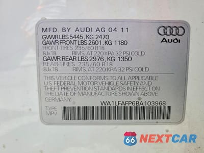 Zdjęcie 12 z 12 samochodu: 2011 AUDI Q5 PREMIUM PLUS VIN:WA1LFAFP6BA103968 - miniatura