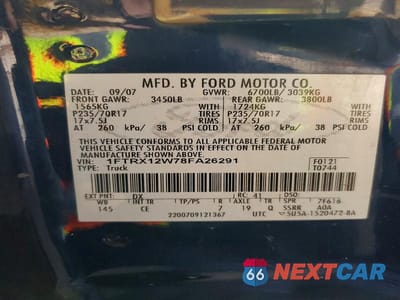 Zdjęcie 12 z 12 samochodu: 2008 FORD F150 VIN:1FTRX12W78FA26291 - miniatura