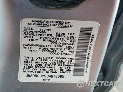 Zdjęcie 12 z 12 samochodu: 2003 NISSAN PATHFINDER SE VIN:JN8DR09Y93W816565 - miniatura