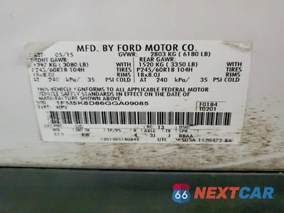 Zdjęcie 13 z 13 samochodu: 2016 FORD EXPLORER XLT VIN:1FM5K8D86GGA09085 - miniatura