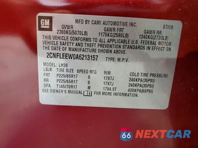 Zdjęcie 13 z 13 samochodu: 2010 CHEVROLET EQUINOX LT VIN:2CNFLEEW0A6213157 - miniatura