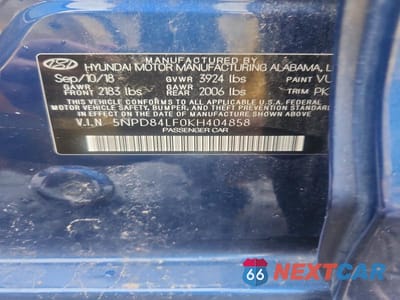 Zdjęcie 12 z 12 samochodu: 2019 HYUNDAI ELANTRA VALUE EDITION VIN:5NPD84LF0KH404858 - miniatura