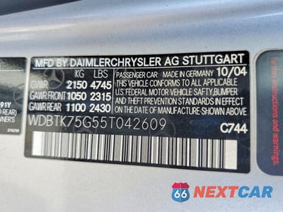 Zdjęcie 12 z 12 samochodu: 2005 MERCEDES-BENZ CLK 500 VIN:WDBTK75G55T042609 - miniatura