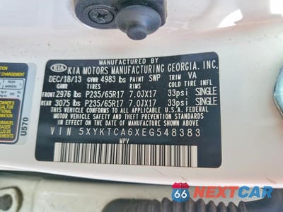Zdjęcie 13 z 13 samochodu: 2014 KIA SORENTO LX VIN:5XYKTCA6XEG548383 - miniatura