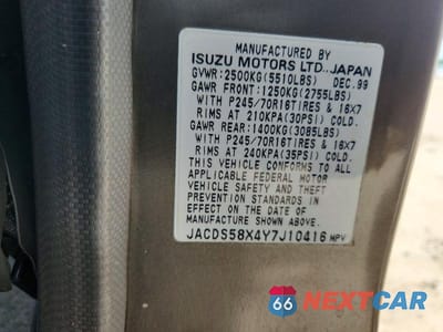 Zdjęcie 13 z 13 samochodu: 2000 ISUZU TROOPER S VIN:JACDS58X4Y7J10416 - miniatura