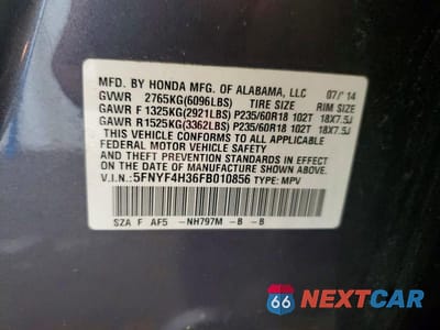 Zdjęcie 13 z 13 samochodu: 2015 HONDA PILOT SE VIN:5FNYF4H36FB010856 - miniatura