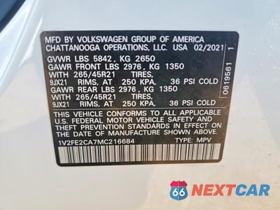 Zdjęcie 13 z 13 samochodu: 2021 VOLKSWAGEN ATLAS CROSS SPORT SEL PREMIUM R-LINE VIN:1V2FE2CA7MC216684 - miniatura