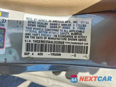 Zdjęcie 12 z 12 samochodu: 2004 HONDA CIVIC LX VIN:1HGEM22564L033668 - miniatura