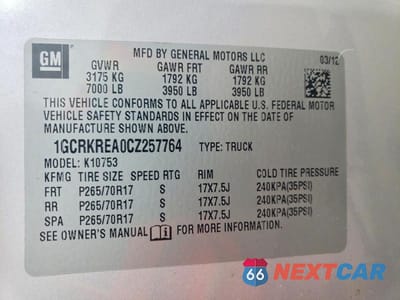 Zdjęcie 12 z 12 samochodu: 2012 CHEVROLET SILVERADO K1500 LS VIN:1GCRKREA0CZ257764 - miniatura