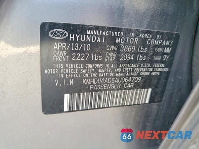 Zdjęcie 12 z 12 samochodu: 2010 HYUNDAI ELANTRA GLS VIN:KMHDU4AD6AU064709 - miniatura