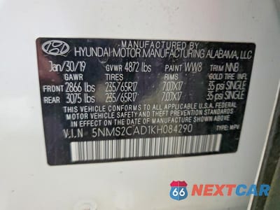 Zdjęcie 13 z 13 samochodu: 2019 HYUNDAI SANTA FE SE VIN:5NMS2CAD1KH084290 - miniatura