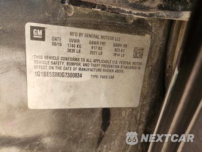 Zdjęcie 12 z 12 samochodu: 2016 CHEVROLET CRUZE LT VIN:1G1BE5SM0G7300834 - miniatura
