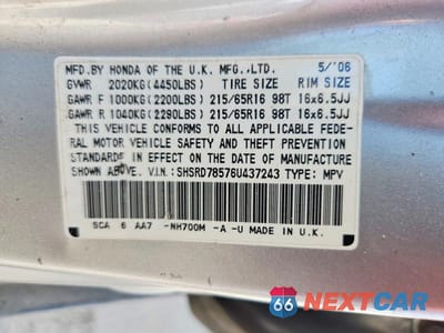 Zdjęcie 13 z 13 samochodu: 2006 HONDA CR-V LX VIN:SHSRD78576U437243 - miniatura