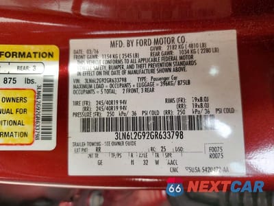 Zdjęcie 12 z 12 samochodu: 2016 LINCOLN MKZ BLACK LABEL VIN:3LN6L2G92GR633798 - miniatura
