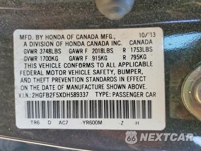 Zdjęcie 12 z 12 samochodu: 2013 HONDA CIVIC LX VIN:2HGFB2F5XDH589337 - miniatura