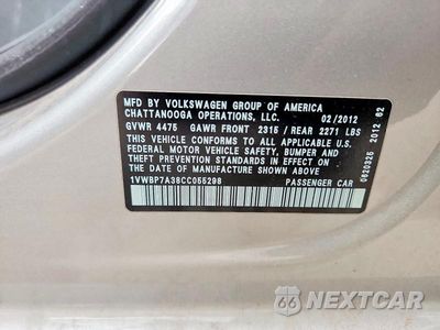 Zdjęcie 12 z 12 samochodu: 2012 VOLKSWAGEN PASSAT SE VIN:1VWBP7A38CC055298 - miniatura