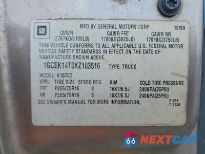 Zdjęcie 13 z 13 samochodu: 1999 CHEVROLET SILVERADO K1500 VIN:1GCEK14T0XZ103516 - miniatura