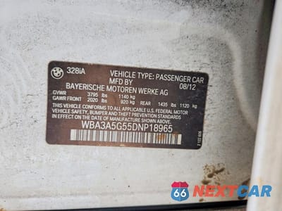 Zdjęcie 12 z 12 samochodu: 2013 BMW 328 I VIN:WBA3A5G55DNP18965 - miniatura